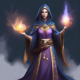 A female human sorcerer, an Overwizard of the Host Tower of the Arcane and Master of the South Tower