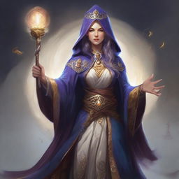 A female human sorcerer, an Overwizard of the Host Tower of the Arcane and Master of the South Tower