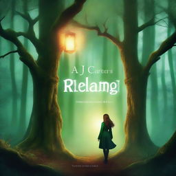 Create a captivating Wattpad book cover featuring a mysterious and enchanting forest with a young woman standing at the edge of a glowing portal