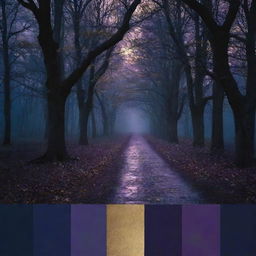 An image utilizing a mystical and nocturnal color palette of dark blues, purples, and golds that captivates the unique atmosphere of a tale, creating an engrossing visual contrast.