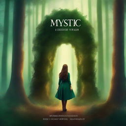 Create a captivating Wattpad book cover featuring a mysterious and enchanting forest with a young woman standing at the edge of a glowing portal