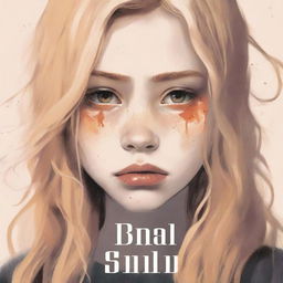 A book cover featuring a blonde girl in her late teens with amber colored eyes, crying