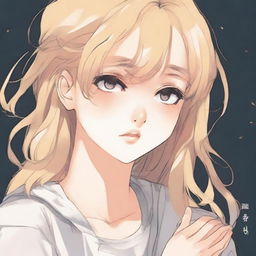 A book cover featuring a blonde girl in her late teens with amber colored eyes, crying in a manhwa style