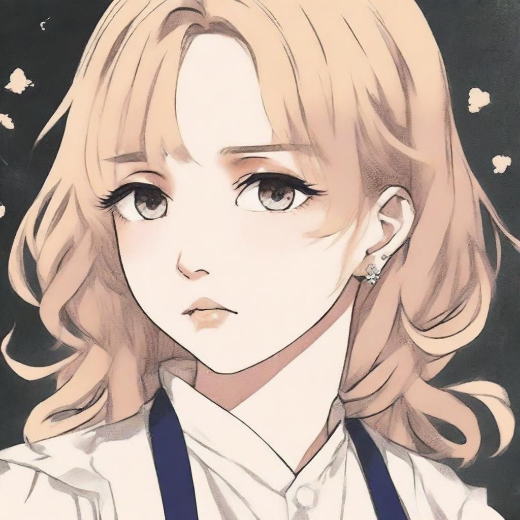 A book cover featuring a blonde girl in her late teens with amber colored eyes, crying in a manhwa style