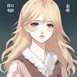 A book cover featuring a blonde girl in her late teens with amber colored eyes, crying in a manhwa style