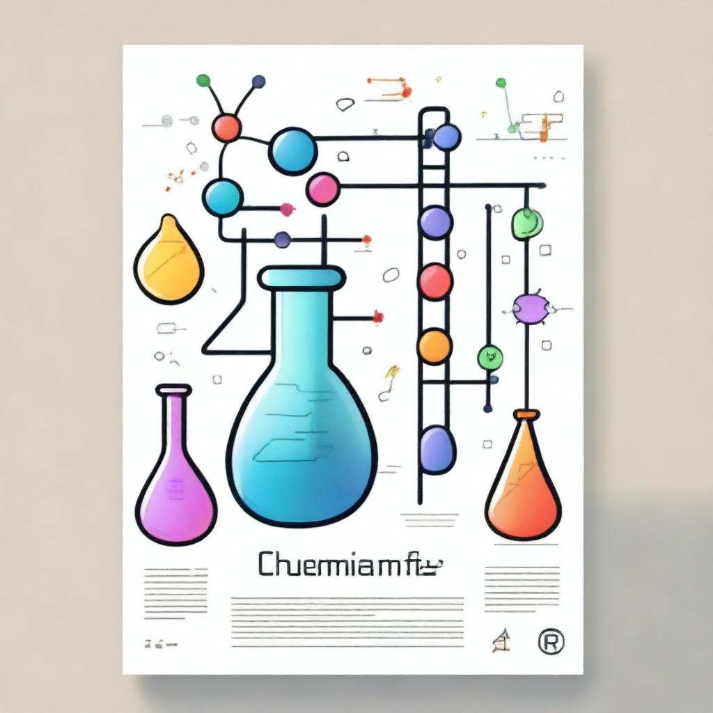 Create a chemistry-themed design on an A4 sheet, incorporating elements like molecules, test tubes, and chemical reactions