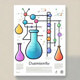 Create a chemistry-themed design on an A4 sheet, incorporating elements like molecules, test tubes, and chemical reactions