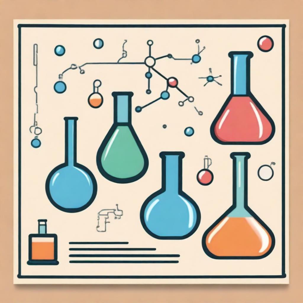 Create a chemistry-themed design on an A4 sheet, incorporating elements like molecules, test tubes, and chemical reactions