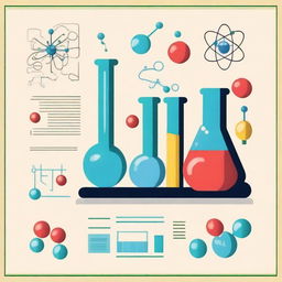 Create a chemistry-themed design on an A4 sheet, incorporating elements like molecules, test tubes, and chemical reactions