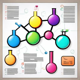 Design an A4 sheet with a chemistry theme, featuring elements like molecules, test tubes, chemical reactions, and scientific symbols