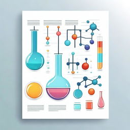 Design an A4 sheet with a chemistry theme, featuring elements like molecules, test tubes, chemical reactions, and scientific symbols