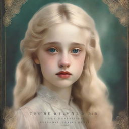 A book cover featuring a blonde girl in her late teens with amber colored eyes, crying