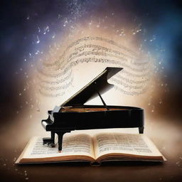 The image features the Magical Symphony as the central element of a cover, possibly with sheet music floating in the air or creatively integrated musical notes, underlining the vital role of music in the plot.