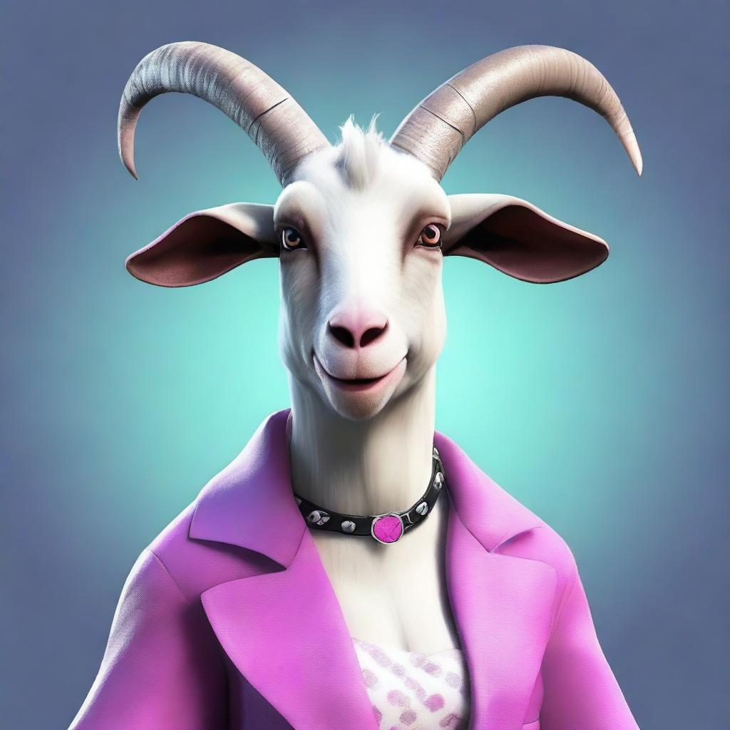 Create an image of Pilgor, the goat from the Goat Simulator game, dressed as a 'mean girl' from a high school