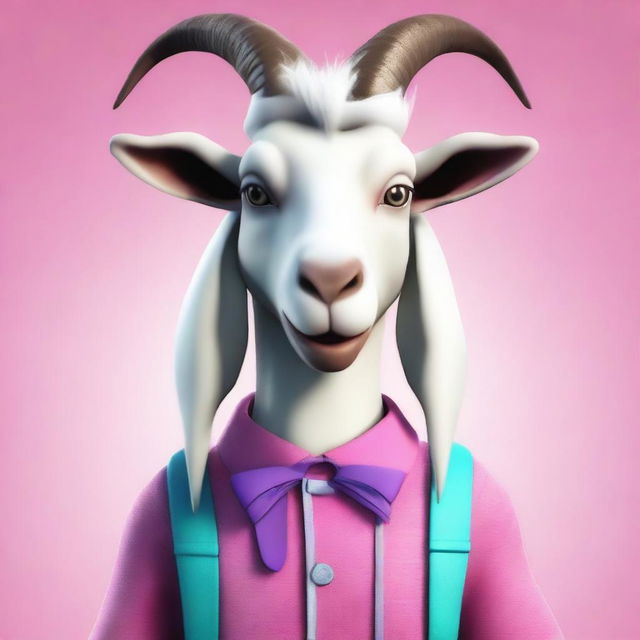 Create an image of Pilgor, the goat from the Goat Simulator game, dressed as a 'mean girl' from a high school