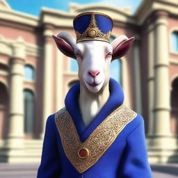 Create an image of Pilgor, the goat from Goat Simulator, dressed as a royal agent