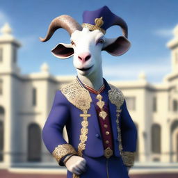 Create an image of Pilgor, the goat from Goat Simulator, dressed as a royal agent