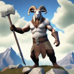 Create an image of Pilgor, the goat from the game Goat Simulator, dressed as a barbarian king