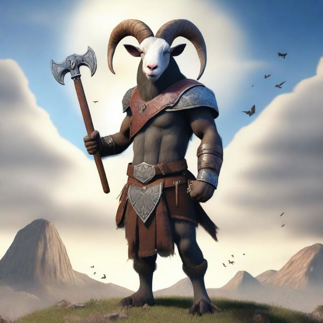 Create an image of Pilgor, the goat from the game Goat Simulator, dressed as a barbarian king