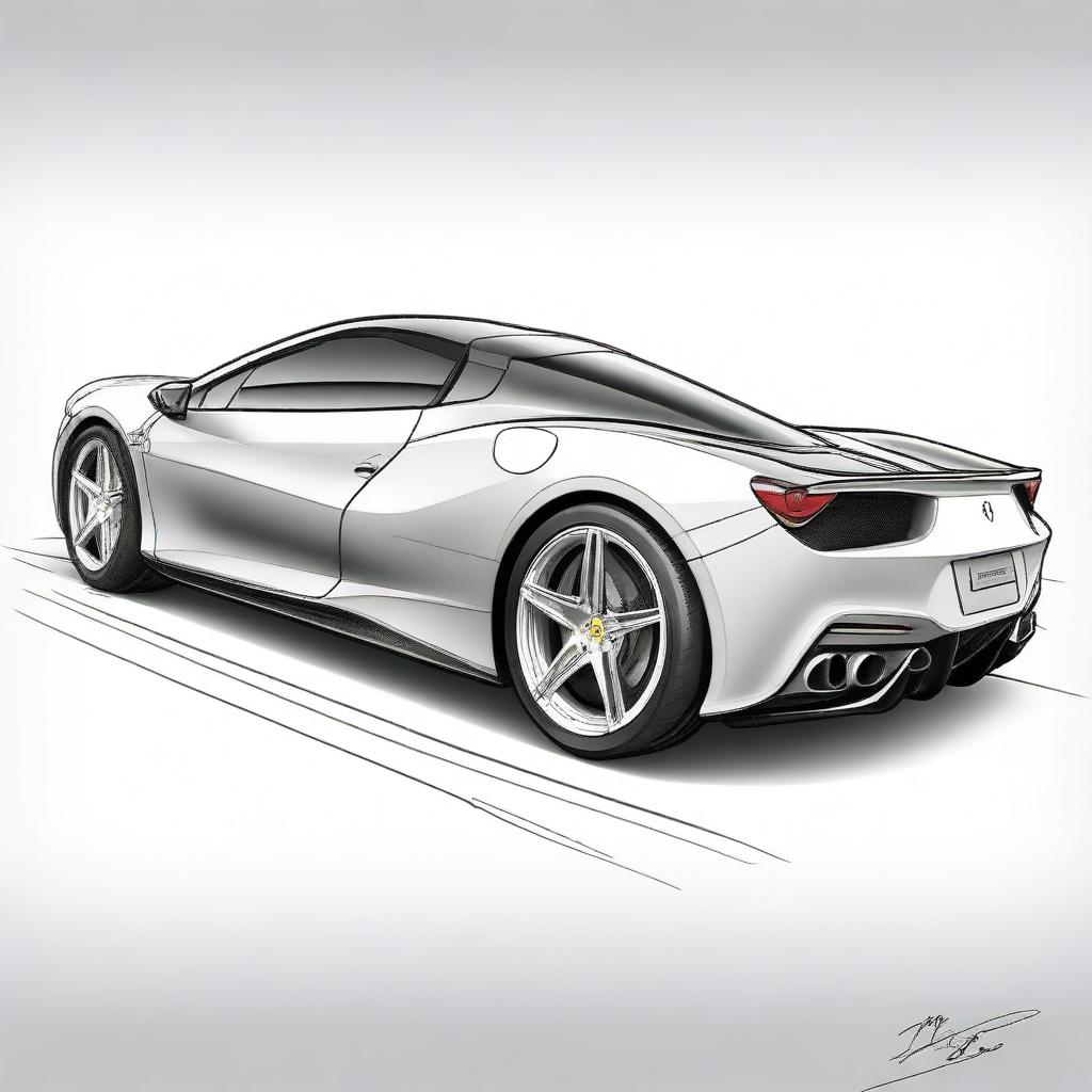 A detailed sketch of a Ferrari sports car