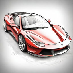 A detailed sketch of a Ferrari sports car