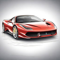 A detailed sketch of a Ferrari sports car