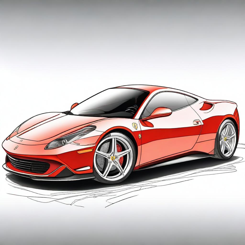 A detailed sketch of a Ferrari sports car