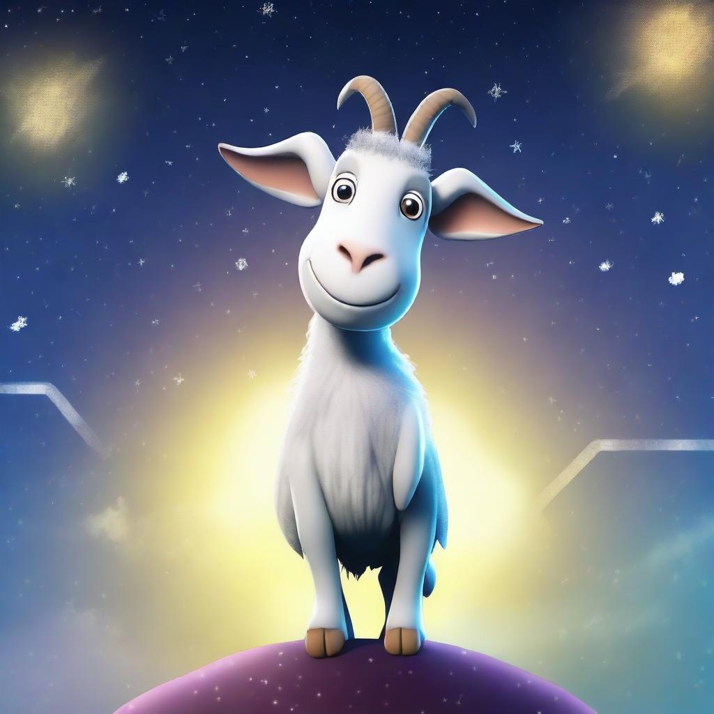 Create an image of Pilgor, the goat from the Goat Simulator game, dressed as a star