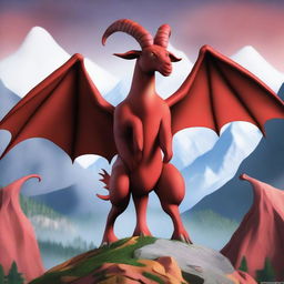 Create an image of Pilgor, the famous goat from Goat Simulator, dressed as a red dragon