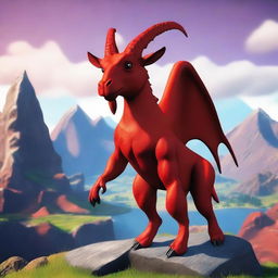 Create an image of Pilgor, the famous goat from Goat Simulator, dressed as a red dragon