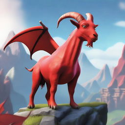 Create an image of Pilgor, the famous goat from Goat Simulator, dressed as a red dragon