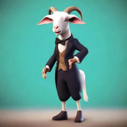 Create an image of Pilgor, the goat from Goat Simulator, dressed in a classic outfit