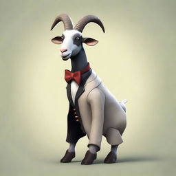 Create an image of Pilgor, the goat from Goat Simulator, dressed in a classic outfit