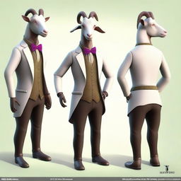 Create an image of Pilgor, the goat from Goat Simulator, dressed in a classic outfit