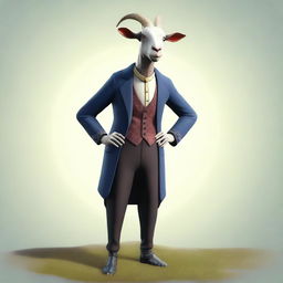 Create an image of Pilgor, the goat from Goat Simulator, dressed in a classic outfit