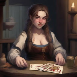 A dwarf girl with a beard, depicted as a cheat and a liar