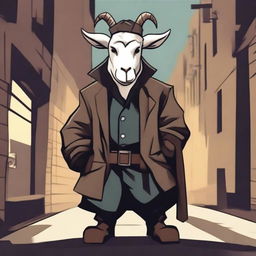 Create an image of Pilgor the goat dressed as a smuggler