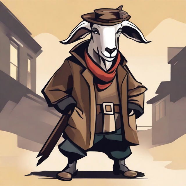 Create an image of Pilgor the goat dressed as a smuggler