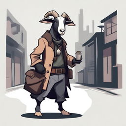 Create an image of Pilgor the goat dressed as a smuggler