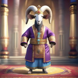 Create an image of Pilgor, the famous goat from Goat Simulator, dressed in an elaborate sultan's outfit