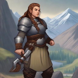 A bearded dwarf woman with a strong and confident demeanor