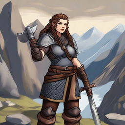 A bearded dwarf woman with a strong and confident demeanor