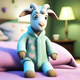 Create an image of Pillgor, the goat from the Goat Simulator game, dressed in cozy, sleepy pajamas, complete with a nightcap and slippers