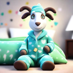 Create an image of Pillgor, the goat from the Goat Simulator game, dressed in cozy, sleepy pajamas, complete with a nightcap and slippers