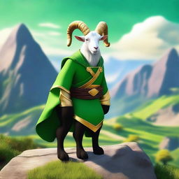 Create an image of Pilgor, the goat from the game Goat Simulator, dressed as Loki from Norse mythology