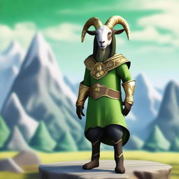 Create an image of Pilgor, the goat from the game Goat Simulator, dressed as Loki from Norse mythology