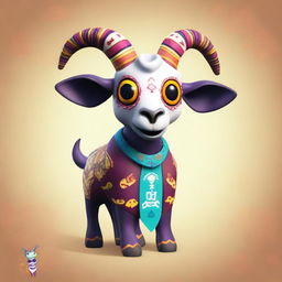 Create an image of Pilgor, the goat from the game Goat Simulator, dressed as a calavera for Halloween