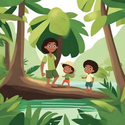 An enchanting children's story illustration of an adventure in the mangrove forest