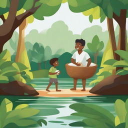 An enchanting children's story illustration of an adventure in the mangrove forest