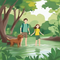 A charming children's story illustration of an adventure in the mangrove forest